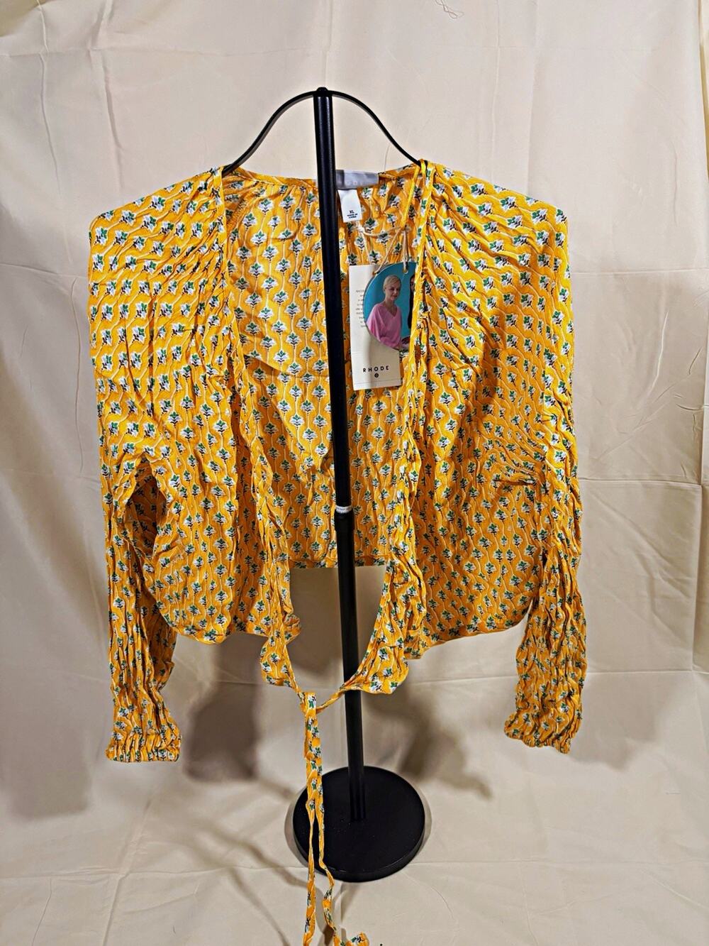 RHODE Yellow Floral Print Wrap Crop Top Boho vacation Size XL